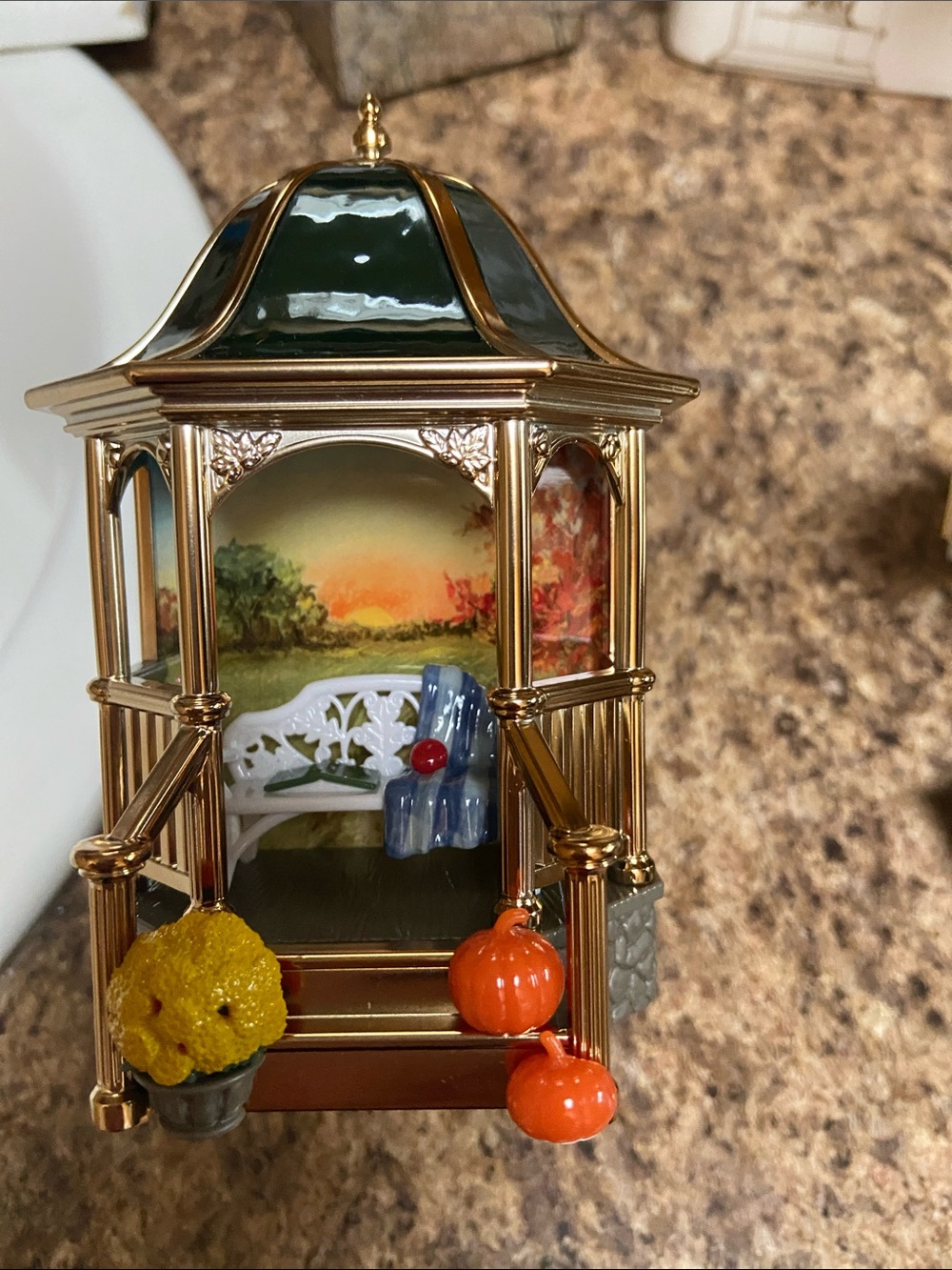 Gold Gazebo Figurine with Green Roof and Autumn Accents light up wallflower